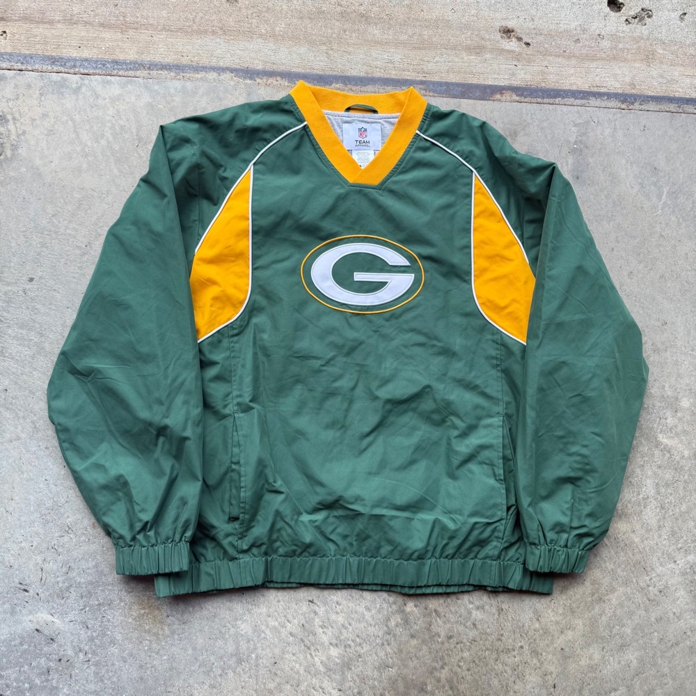 NFL Team Apparel Green Bay Packers Windbreaker V-Neck Pullover Green VTG Mens M